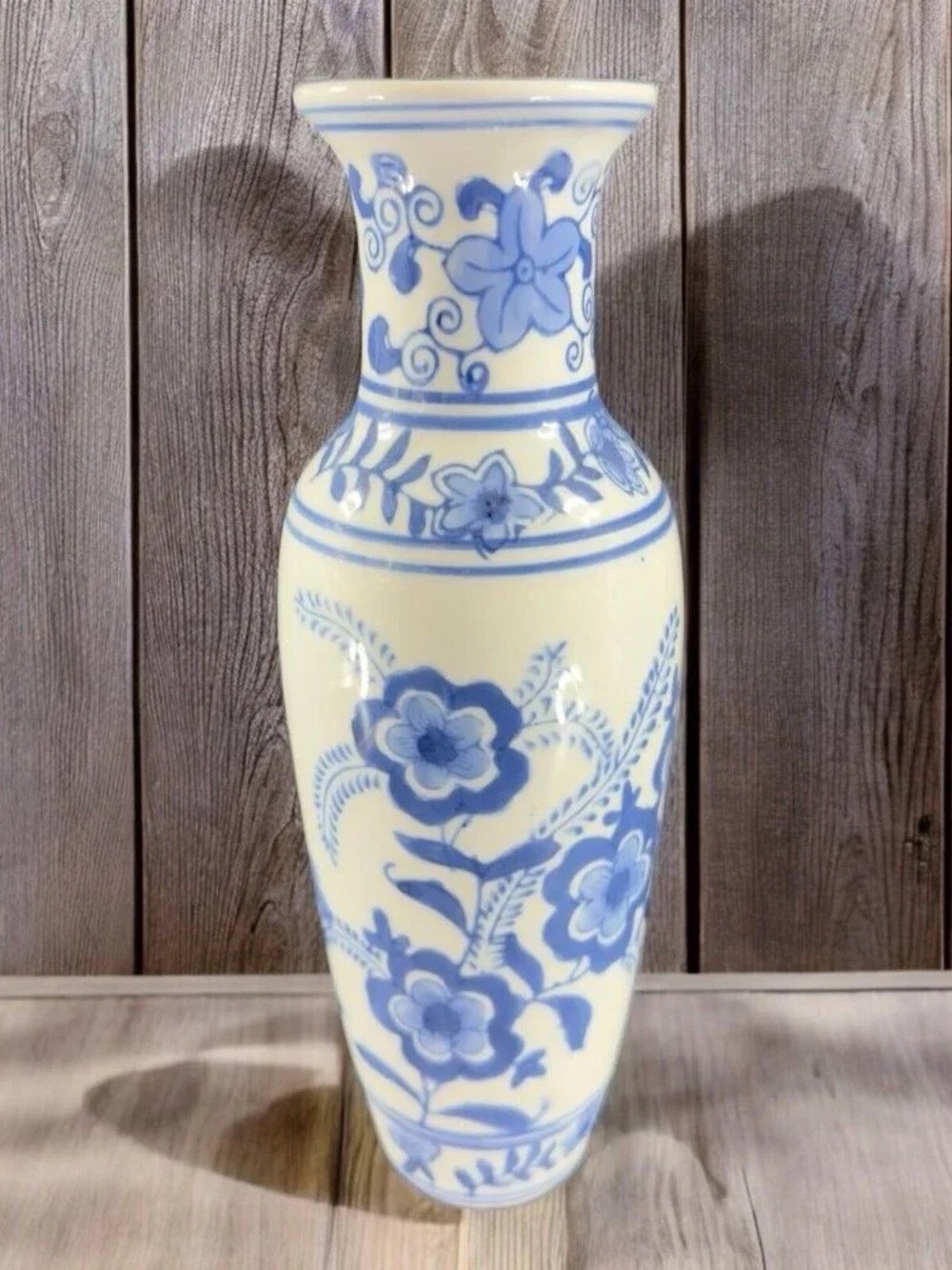 Blue and White Floral Ceramic Vase - Decorative Home Accent